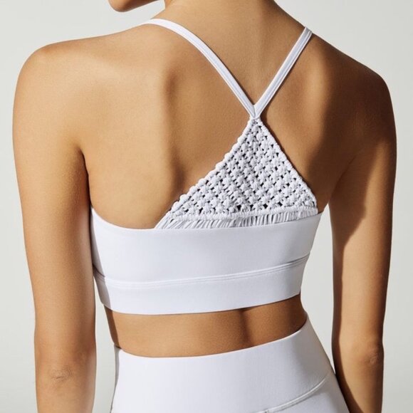 White Carbon38 Xs Sports Bra With Macrame Back Detail - Picture 1 of 4